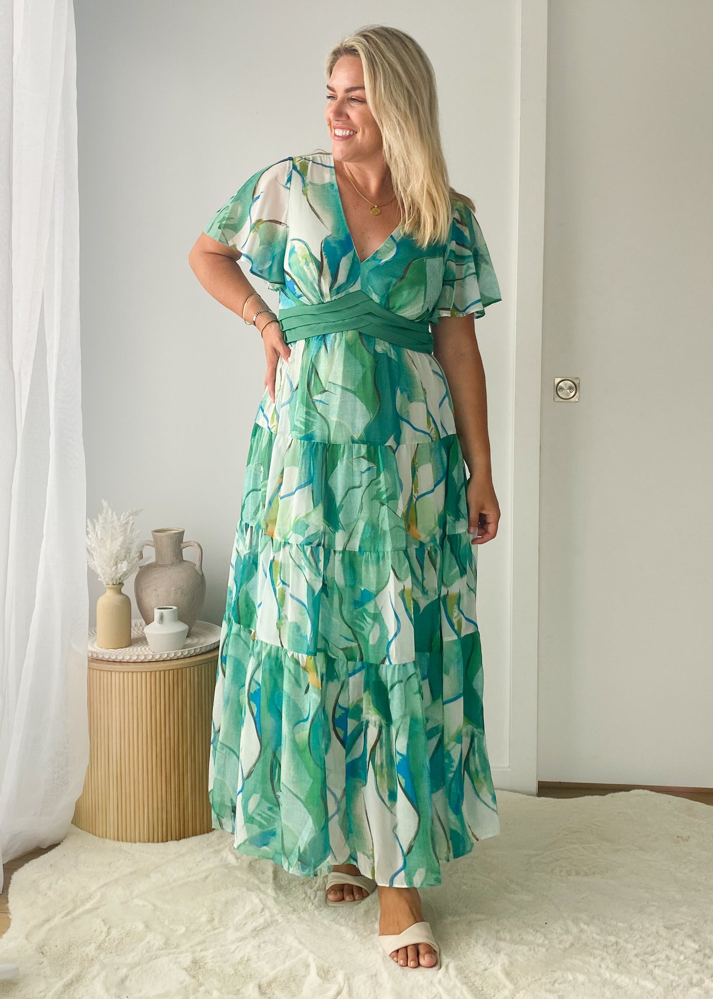 Gracelands Maxi Dress - Green Watercolour