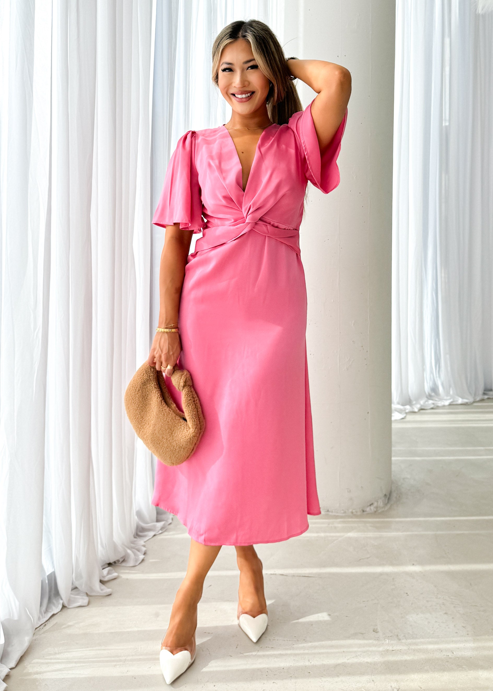 Dario Midi Dress - Hot Pink
