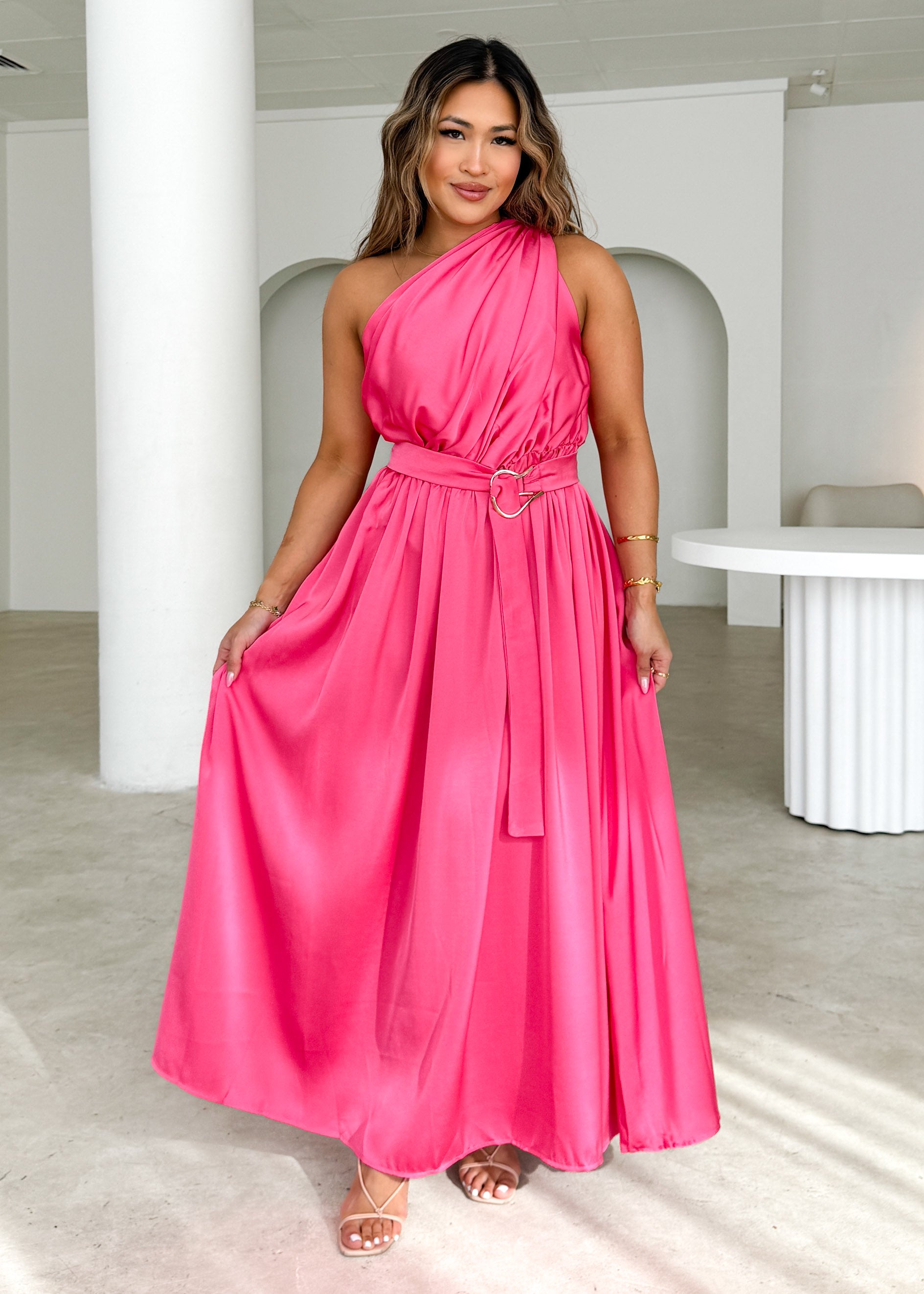 Korah One Shoulder Midi Dress - Pink