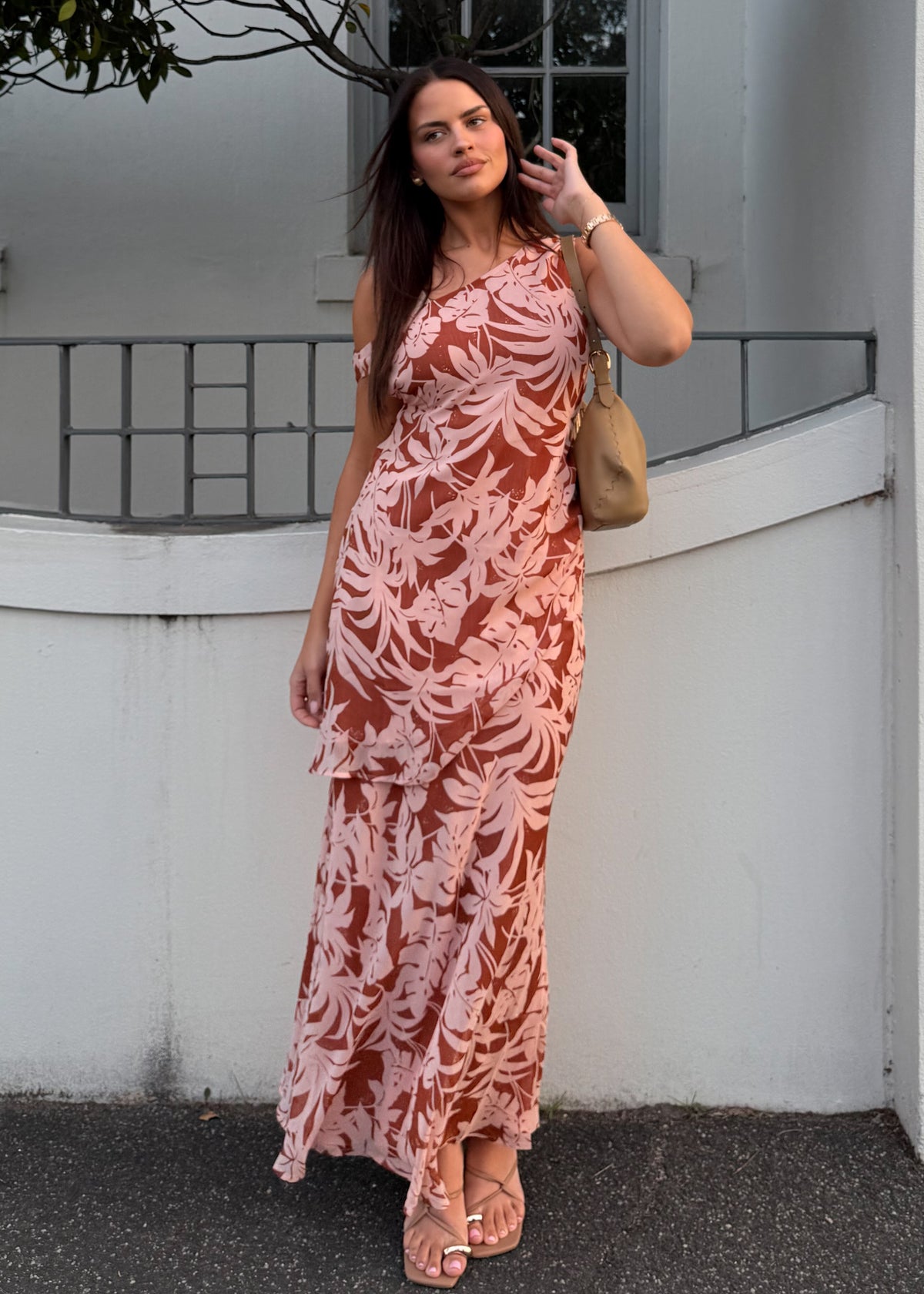 Cartez Maxi Skirt - Bronze Palm – Gingham & Heels