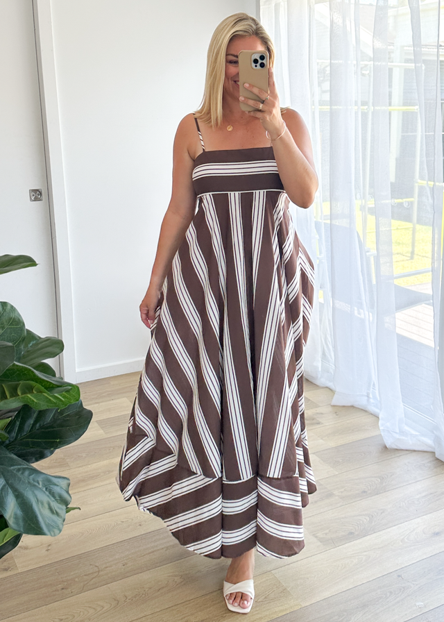 Elide Maxi Dress - Choc Stripe