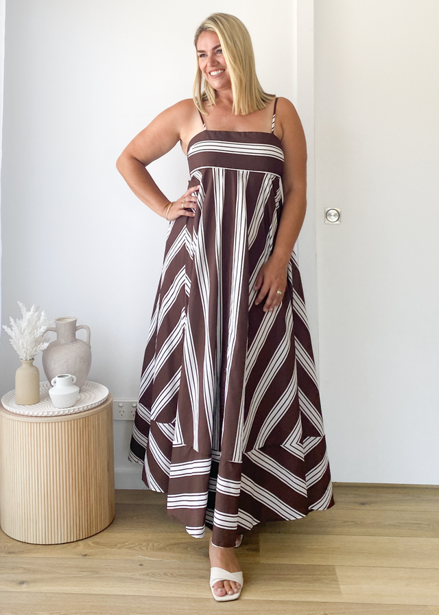 Elide Maxi Dress - Choc Stripe