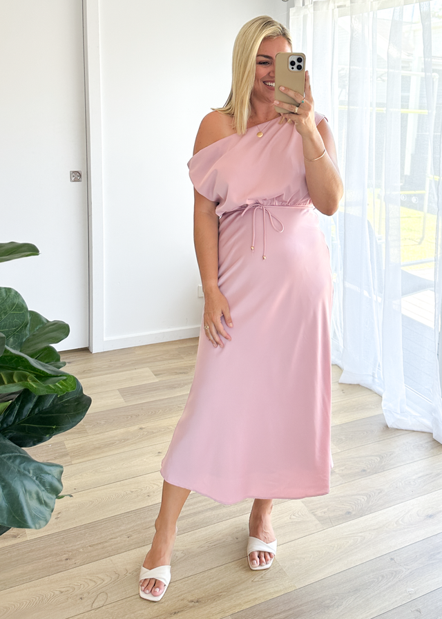 Marisa Drop Shoulder Midi Dress - Blush