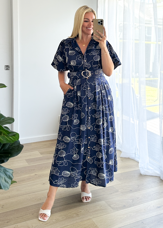 Antonina Maxi Dress - Navy Abstract