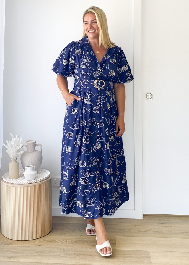 Antonina Maxi Dress - Navy Abstract