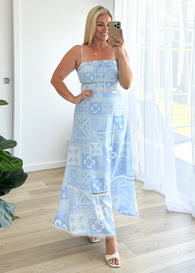 Indie Maxi Dress - Blue Geo Gingham & Heels Indie Maxi Dress - Blue Geo Gingham & Heels