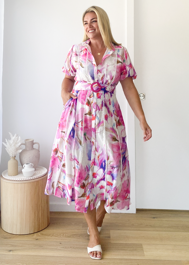 Melani Midi Dress - Pink Bouquet