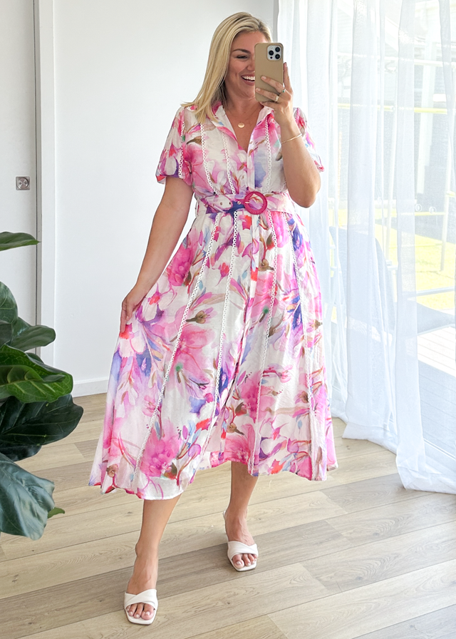 Melani Midi Dress - Pink Bouquet
