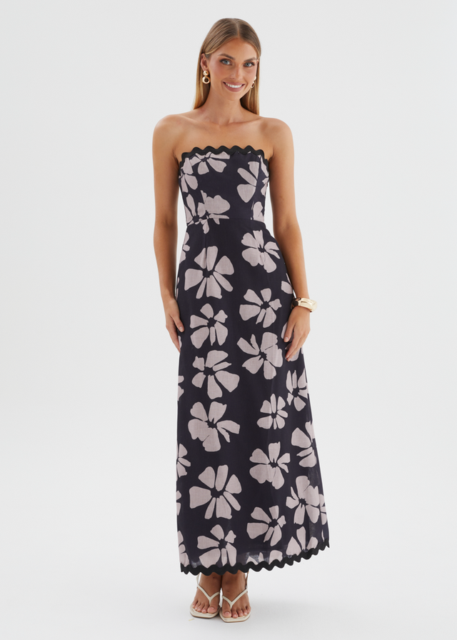Aurella Strapless Maxi Dress - Black Floral