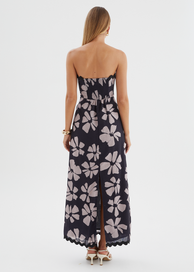 Aurella Strapless Maxi Dress - Black Floral