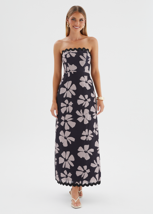 Aurella Strapless Maxi Dress - Black Floral