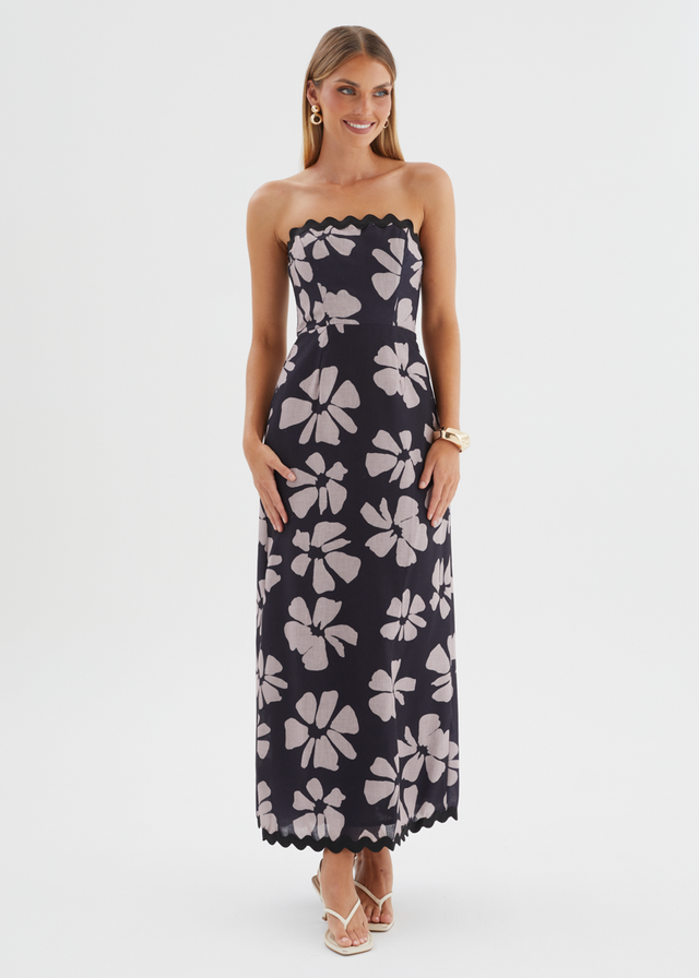 Aurella Strapless Maxi Dress - Black Floral