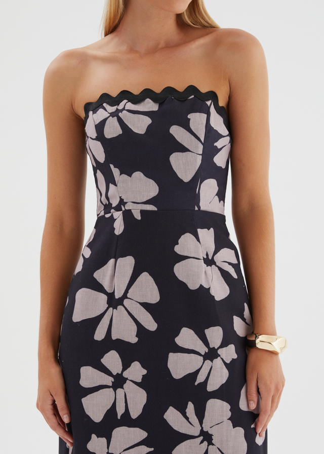 Aurella Strapless Maxi Dress - Black Floral