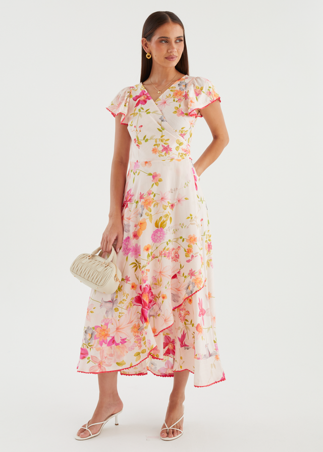 Lyle Wrap Midi Dress - Pink Floral