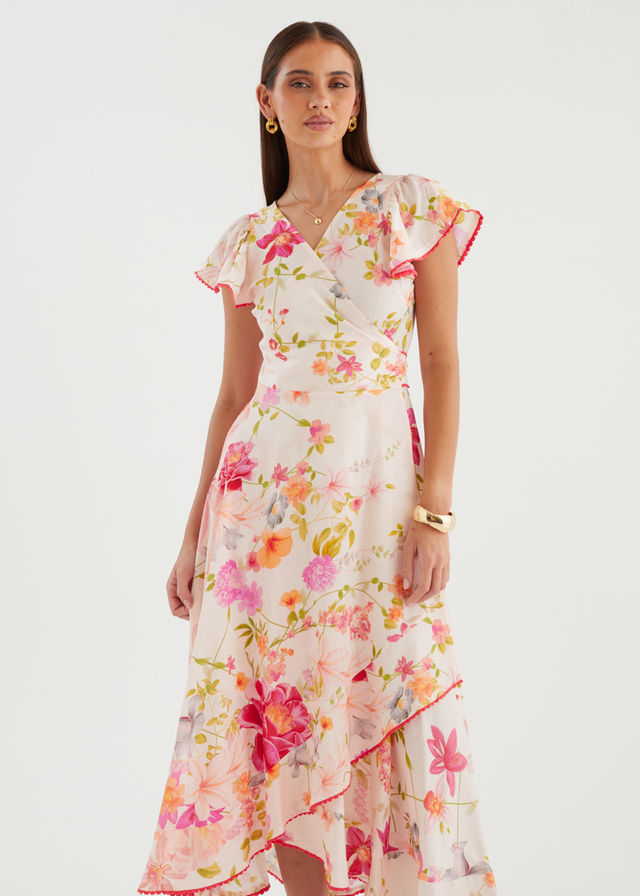 Lyle Wrap Midi Dress - Pink Floral