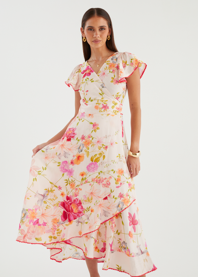 Lyle Wrap Midi Dress - Pink Floral