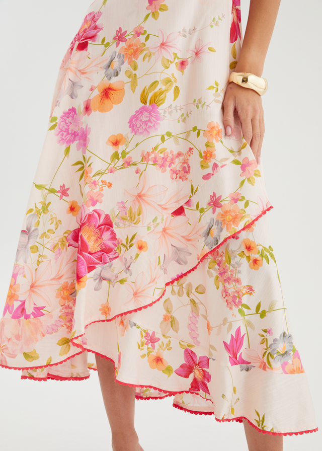 Lyle Wrap Midi Dress - Pink Floral