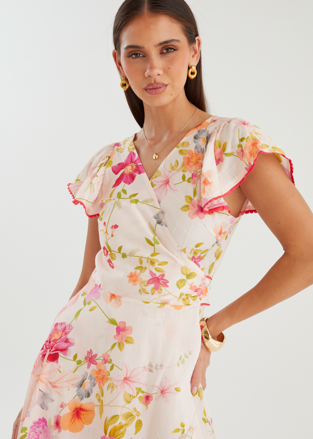 Lyle Wrap Midi Dress - Pink Floral
