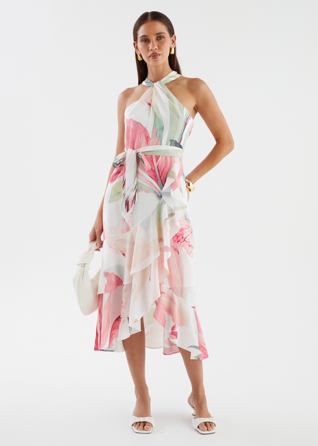 Amaris Halter Midi Dress - Pink Floral
