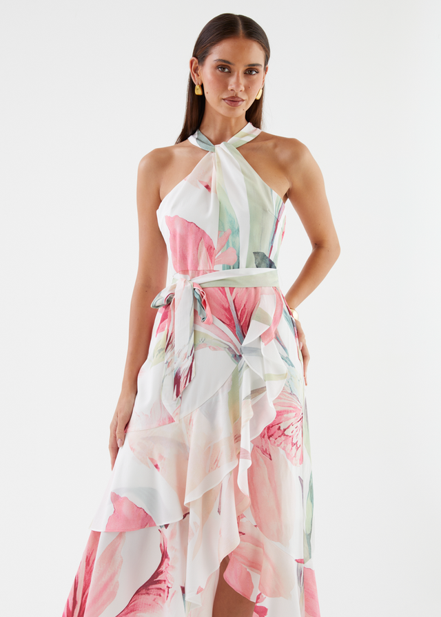 Amaris Halter Midi Dress - Pink Floral