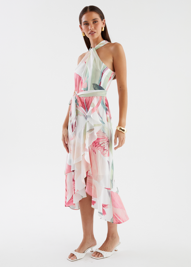 Amaris Halter Midi Dress - Pink Floral