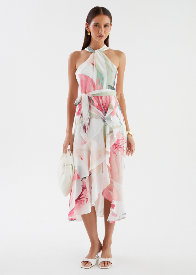 Amaris Halter Midi Dress - Pink Floral