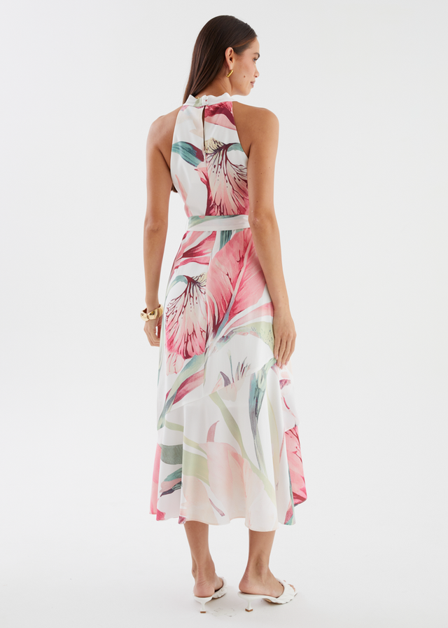 Amaris Halter Midi Dress - Pink Floral