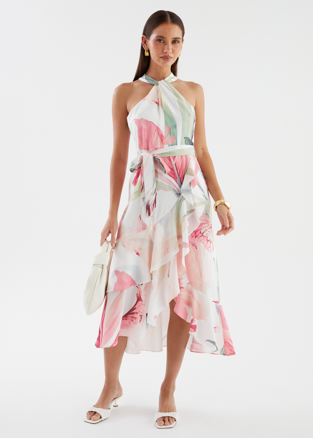Amaris Halter Midi Dress - Pink Floral
