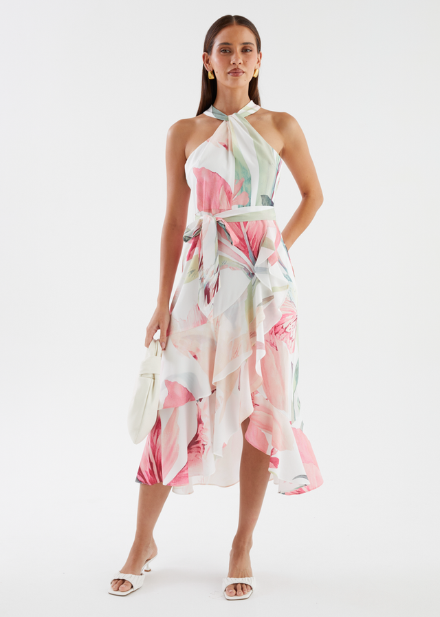 Amaris Halter Midi Dress - Pink Floral