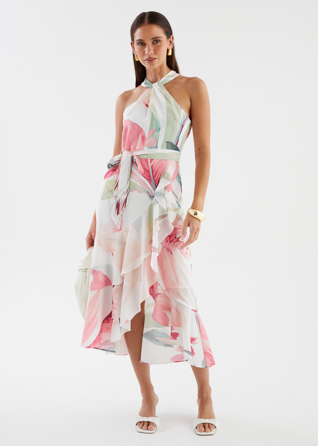 Amaris Halter Midi Dress - Pink Floral