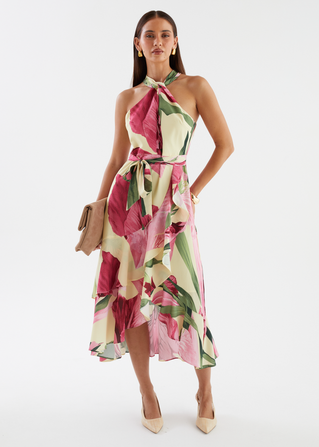 Amaris Halter Midi Dress - Lemon Lily