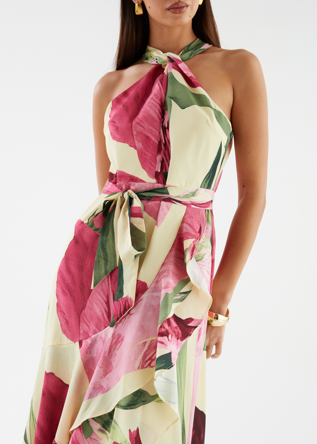 Amaris Halter Midi Dress - Lemon Lily