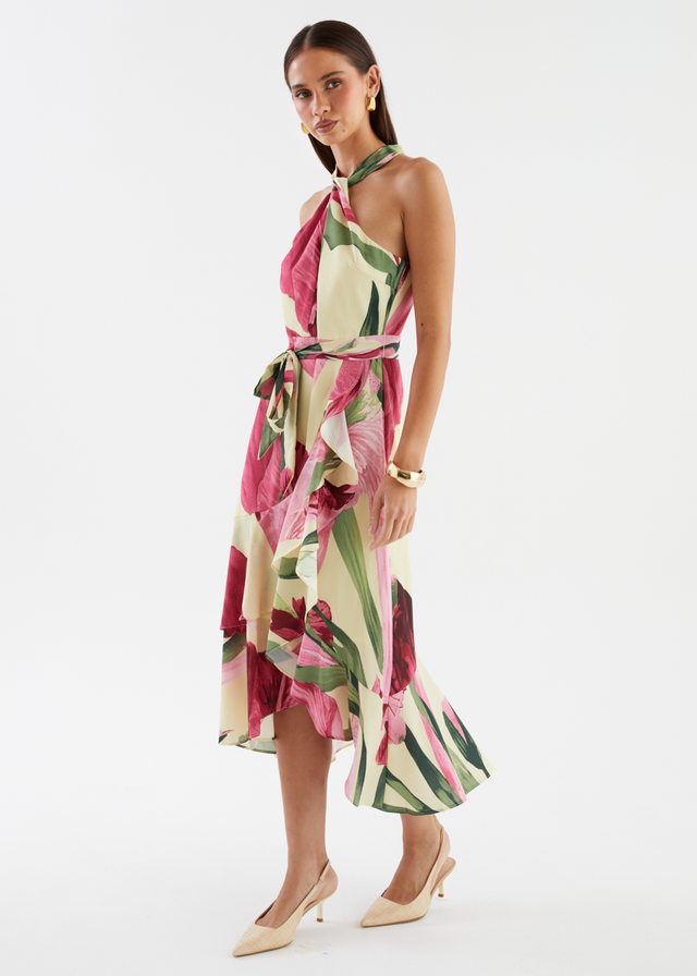 Amaris Halter Midi Dress - Lemon Lily