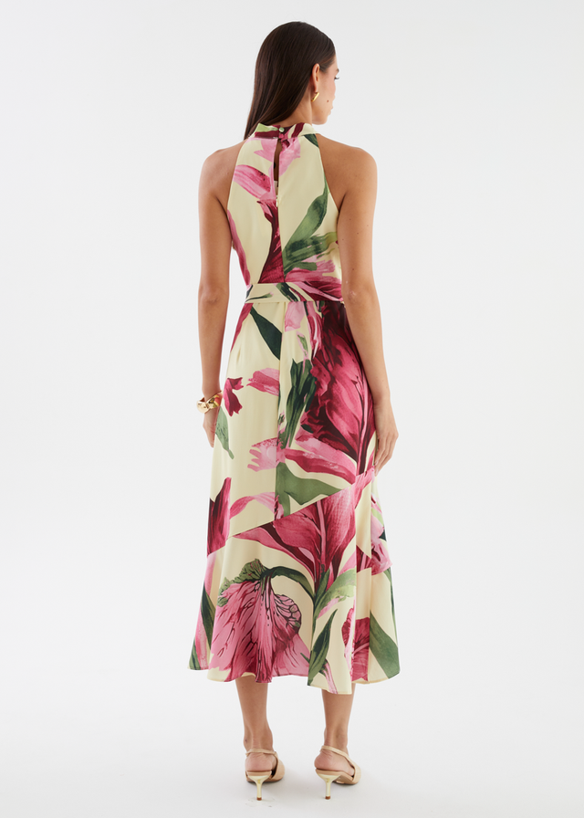 Amaris Halter Midi Dress - Lemon Lily