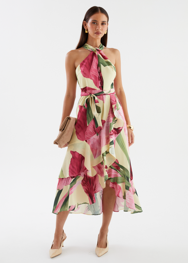 Amaris Halter Midi Dress - Lemon Lily