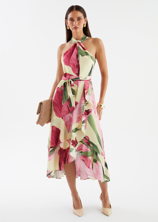 Amaris Halter Midi Dress - Lemon Lily