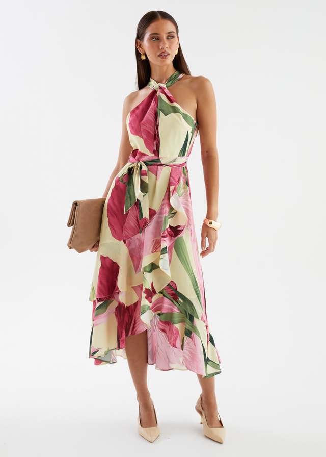 Amaris Halter Midi Dress - Lemon Lily