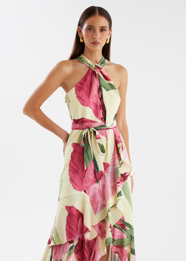 Amaris Halter Midi Dress - Lemon Lily