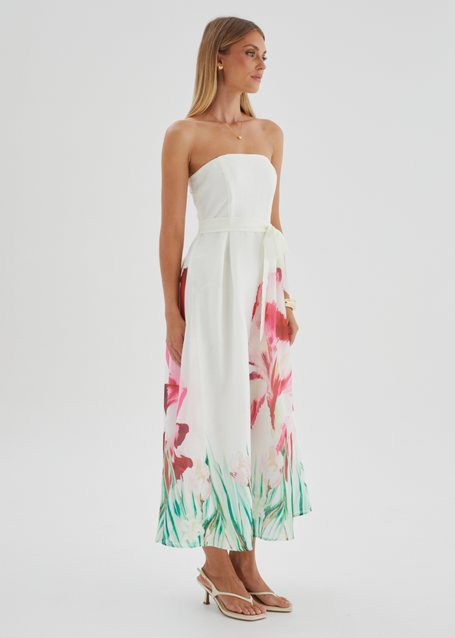 Naya Strapless Midi Dress - Ivory Floral