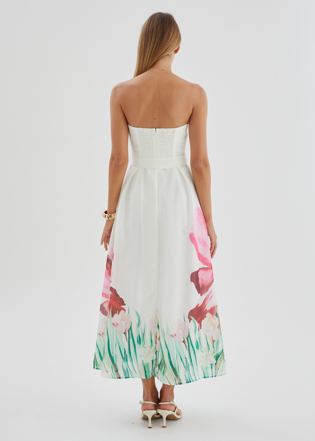 Naya Strapless Midi Dress - Ivory Floral