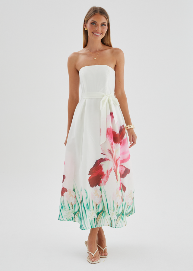 Naya Strapless Midi Dress - Ivory Floral