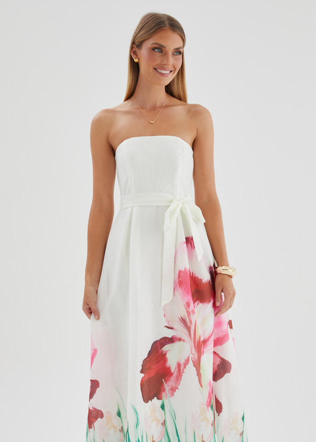 Naya Strapless Midi Dress - Ivory Floral