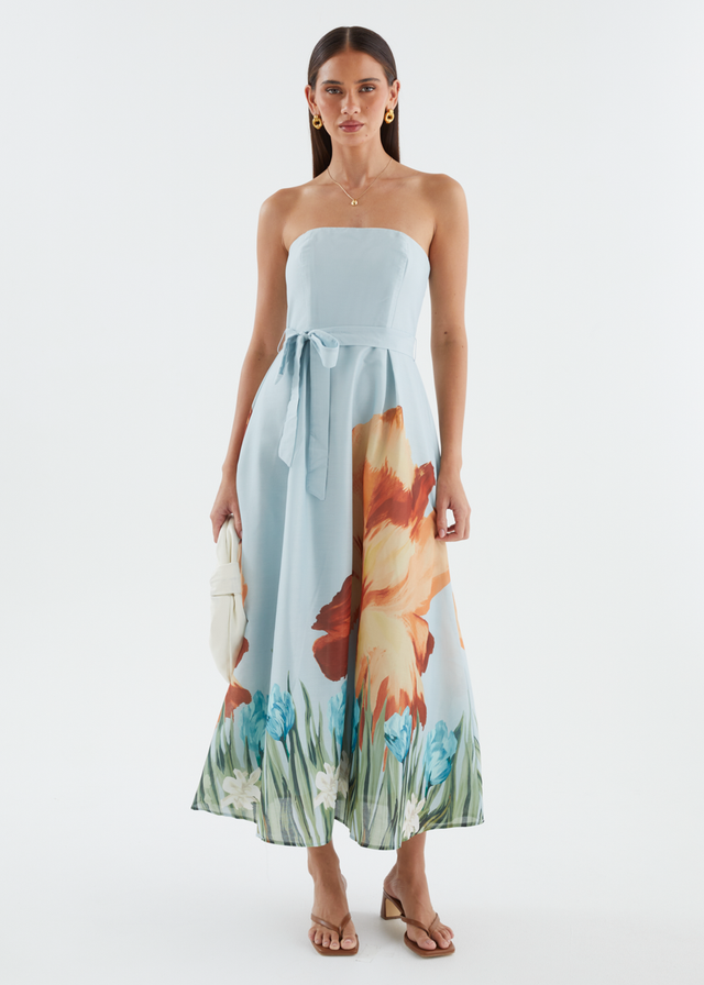 Naya Strapless Midi Dress - Sky Floral