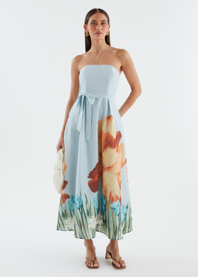 Naya Strapless Midi Dress - Sky Floral
