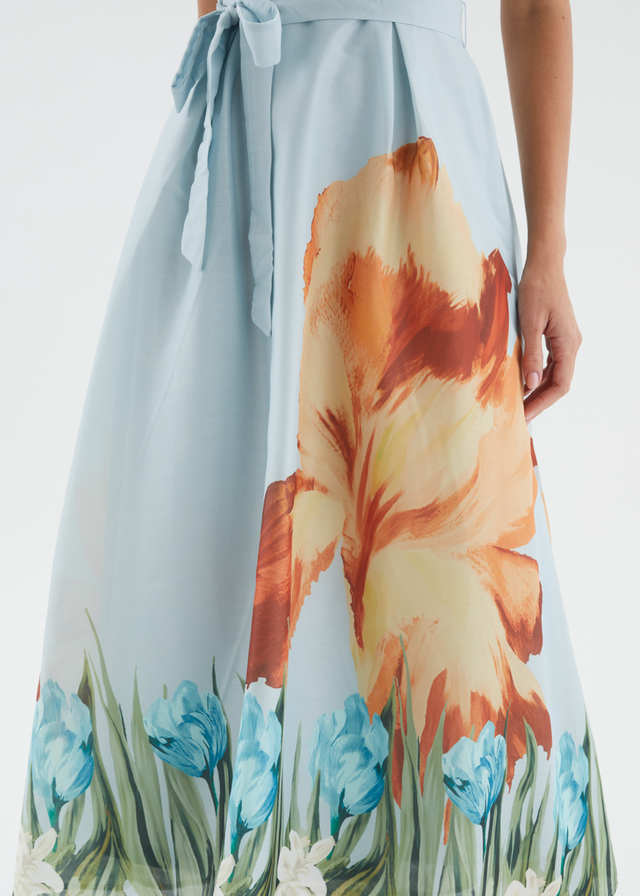 Naya Strapless Midi Dress - Sky Floral