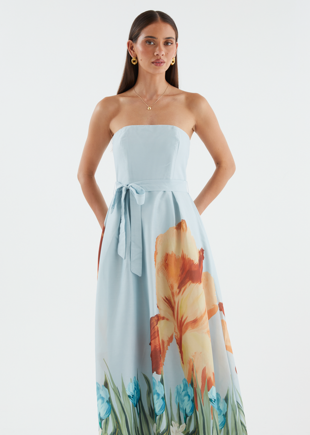 Naya Strapless Midi Dress - Sky Floral