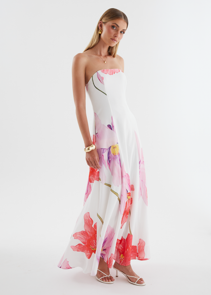 gingham strapless drop waist maxi dress in pink Faith Pink Gingham Strapless Mini Dress
