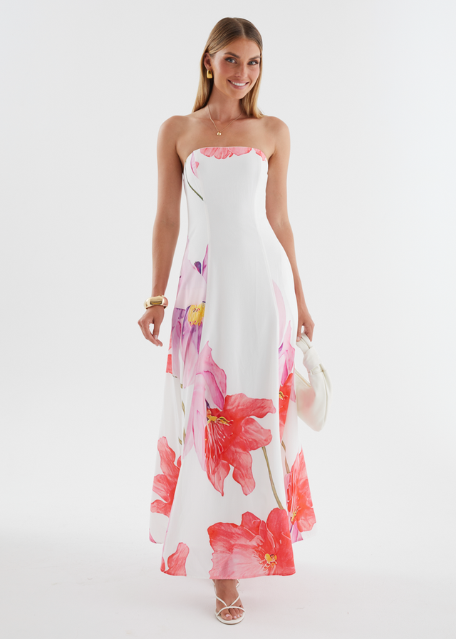 Jayde Strapless Maxi Dress - Pink Flowers