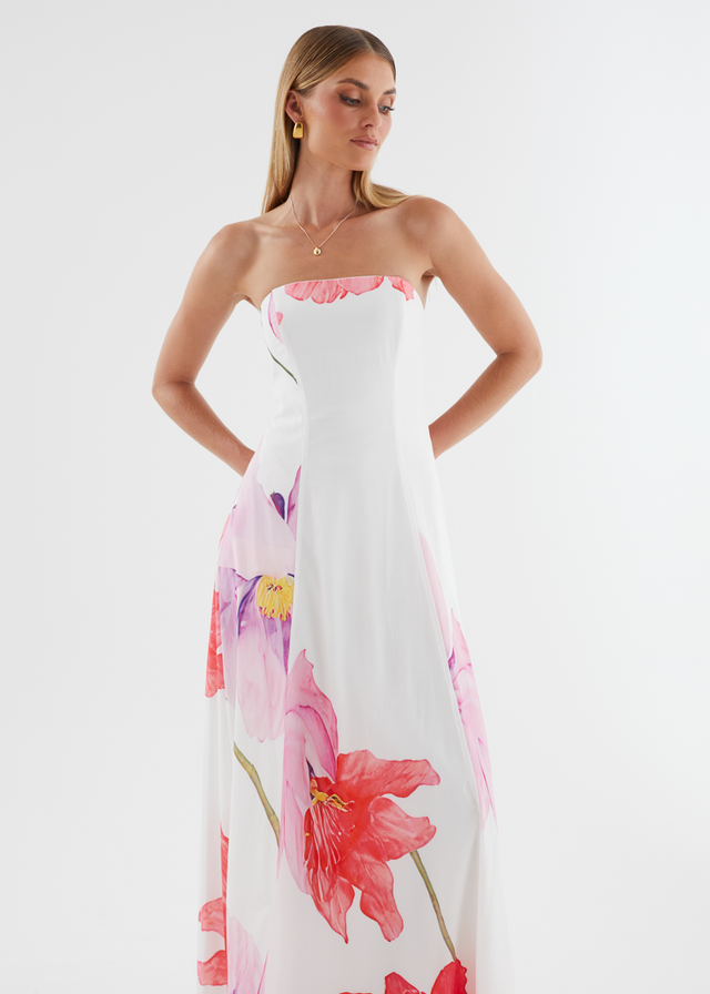 Jayde Strapless Maxi Dress - Pink Flowers