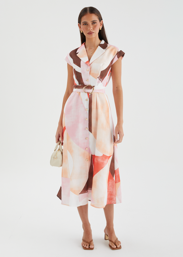 Payson Midi Dress - Peach Abstract